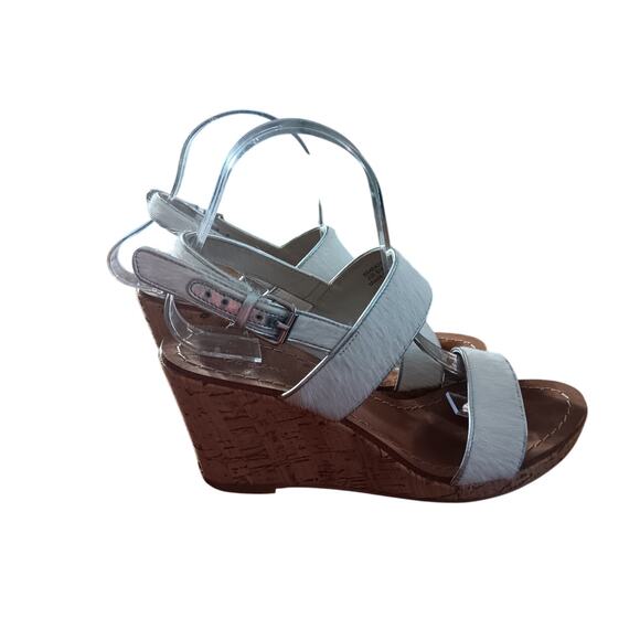 Boden Louisa White Calf Hair Cork Wedge Sandals EU 39 US 8.5 - Picture 3 of 8